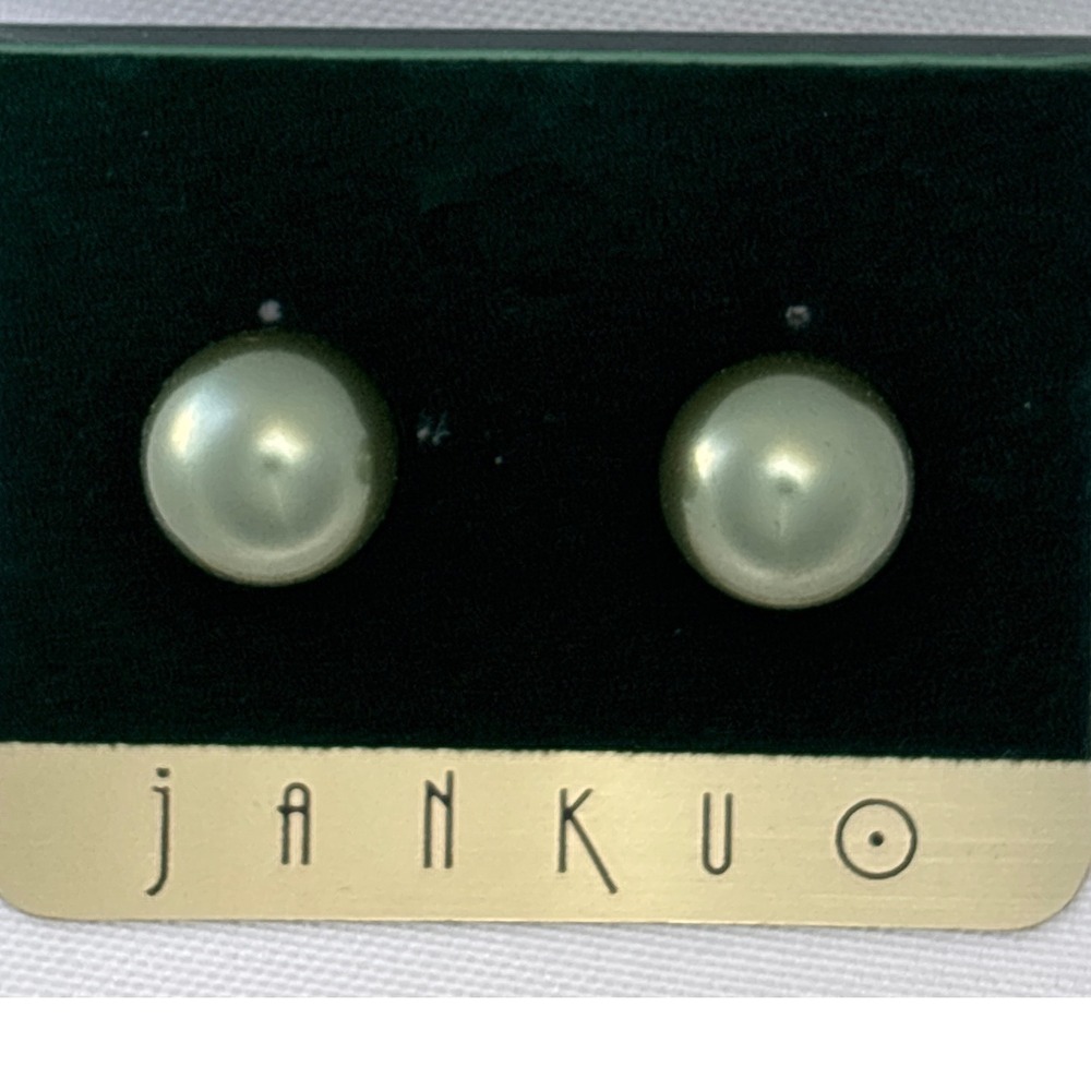 Earrings Jan Kuo Sage Green Faux Pearl Push Back Classic New with Tags